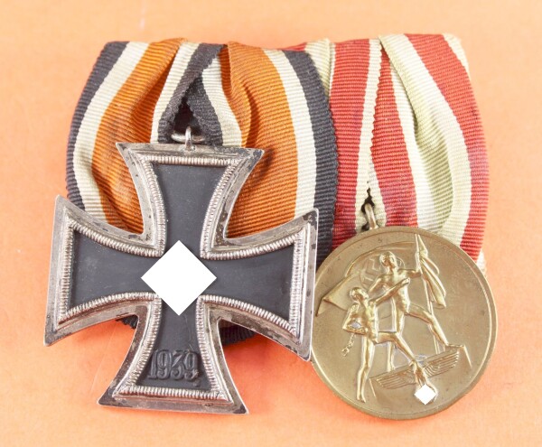 2-fach Ordensspange Kriegsmarine Memellandmedaille und Eisernes Kreuz 2.Klasse 1939 (75) - SELTEN