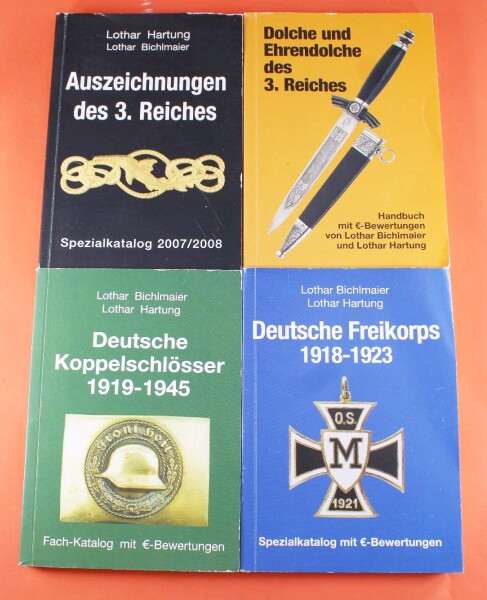 4 x Fach-Katalog / Spezialkatalog Bichlmaier / Hartung Freikorps, Ehrendolche, Koppelschlösser, Auszeichnungen 3.Reich