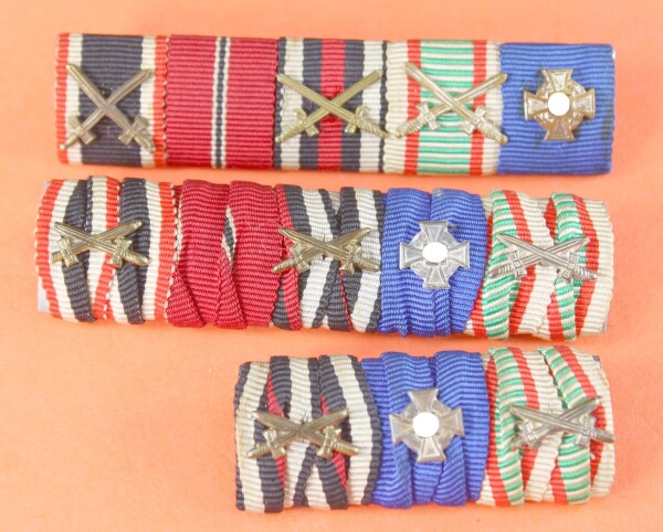 3 x Bandspange / Feldspange WW1 & WW2 / Treudienst, EKII 1914, KVK 2.Kl und mehr